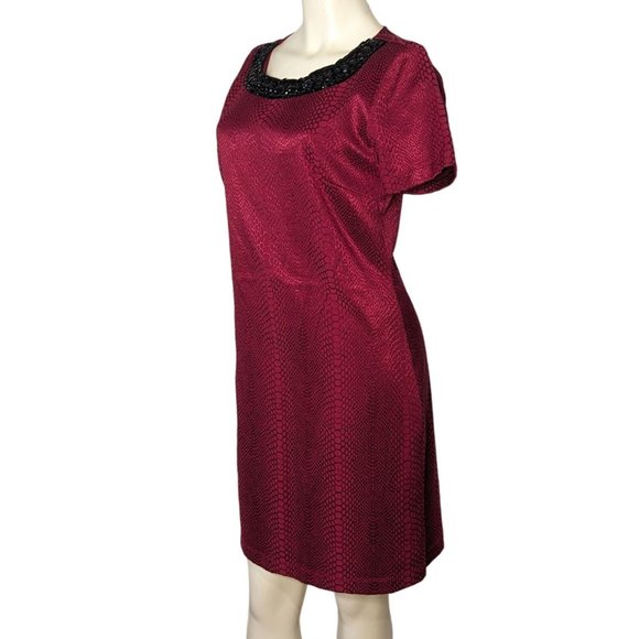 HALO short sleeve red snakeskin‎ beaded neckline sheath career Dress size M - Picture 4 of 11